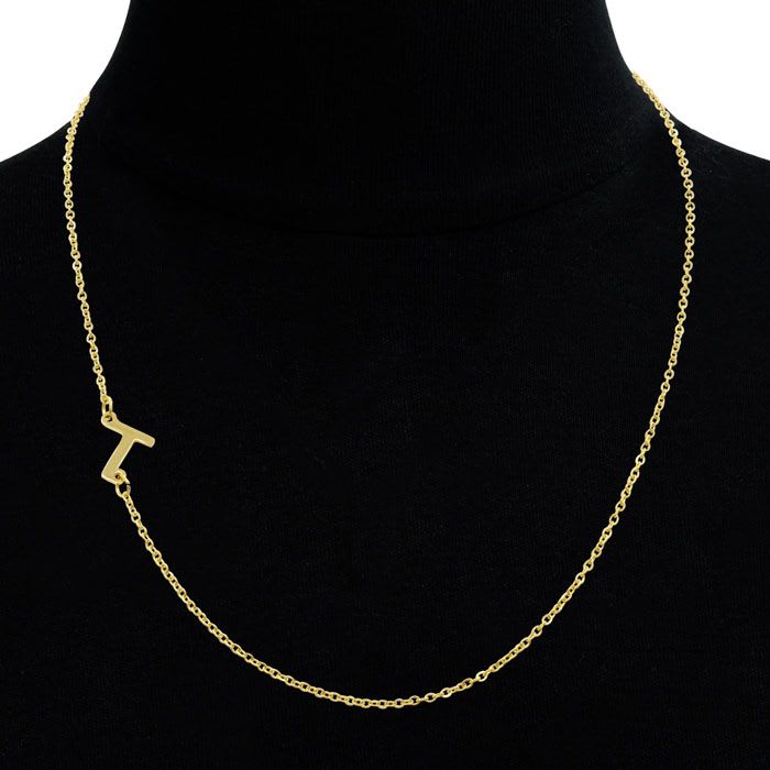 Dainty T Initial Sideways Necklace In Gold Overlay, 16 Inches