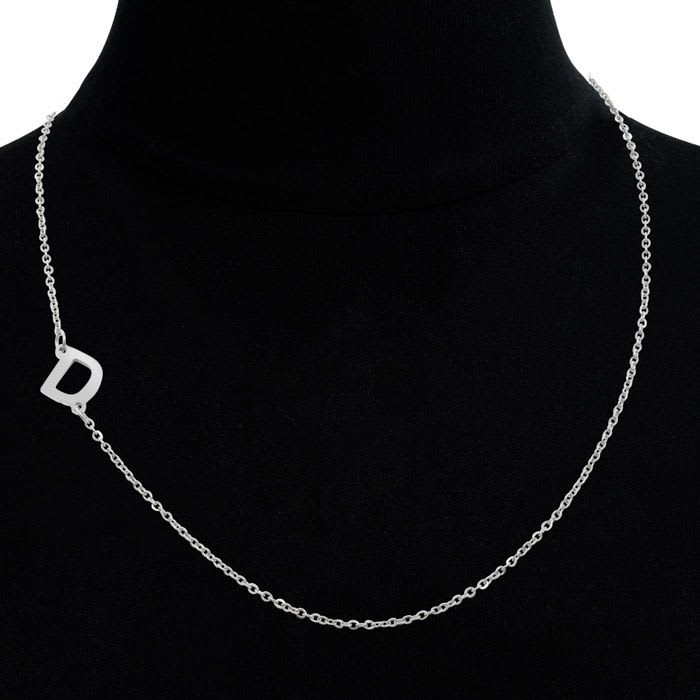 Dainty D Initial Sideways Necklace In Silver Overlay, 16 Inches