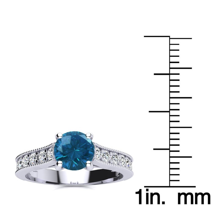 1 1/2 Carat Diamond Engagement Ring With 1 Carat Blue Diamond Center In 14K White Gold. Amazing Gorgeous Blue Diamond Ring!