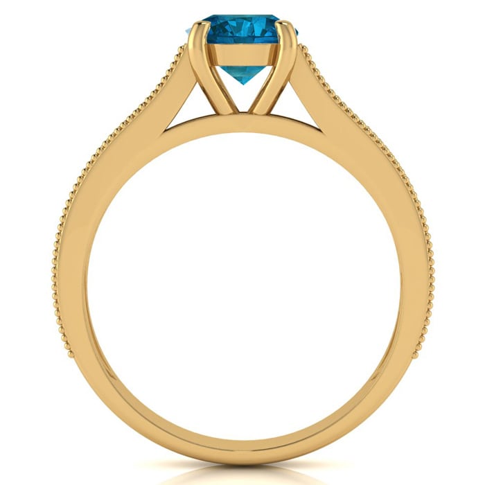 1 1/2 Carat Diamond Engagement Ring With 1 Carat Blue Diamond Center In 14K Yellow Gold