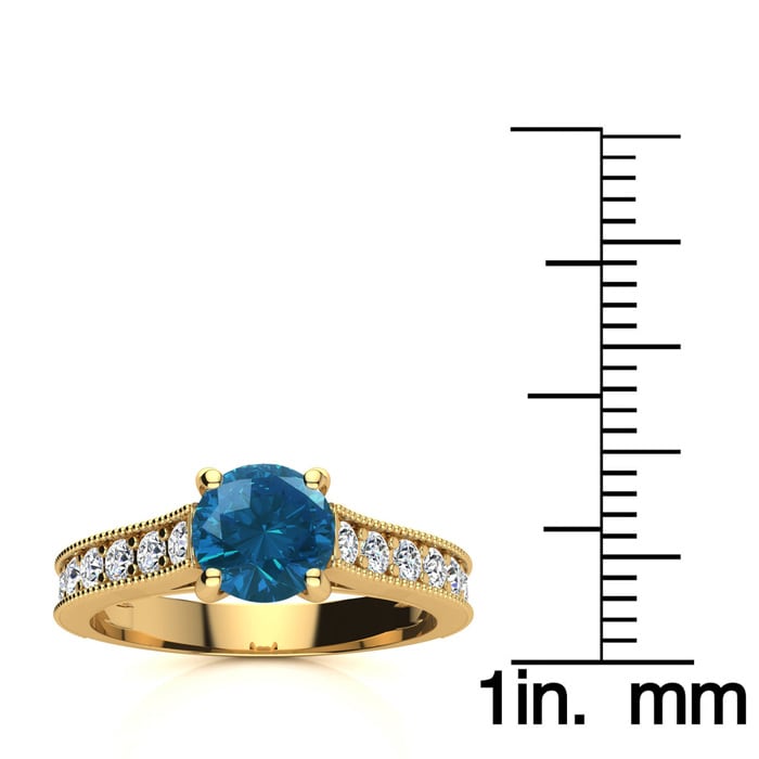 1 1/2 Carat Diamond Engagement Ring With 1 Carat Blue Diamond Center In 14K Yellow Gold