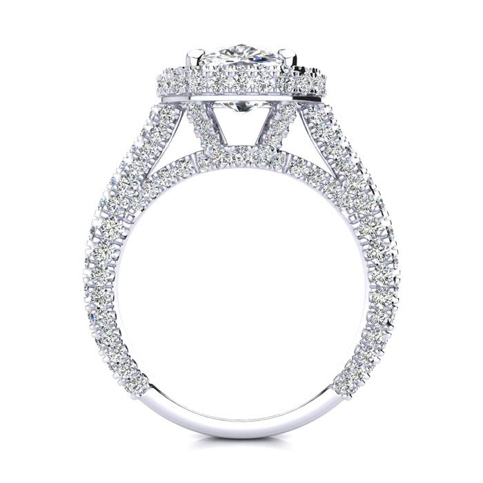 4 1/2 Carat Cushion Cut Halo Diamond Engagement Ring In 14K White Gold