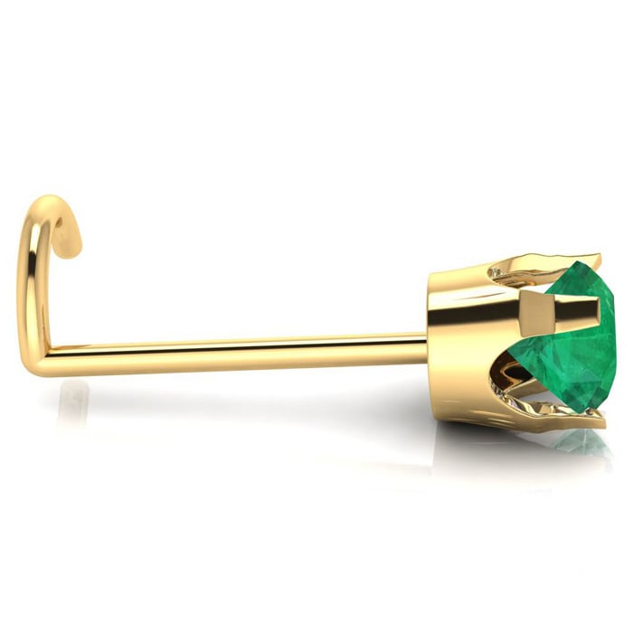 0.015ct 1.5mm Emerald Nose Ring In 14K Yellow Gold