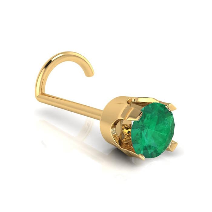 Emerald Nose Rings 0.03ct 2mm Emerald Nose Ring In 14K Yellow