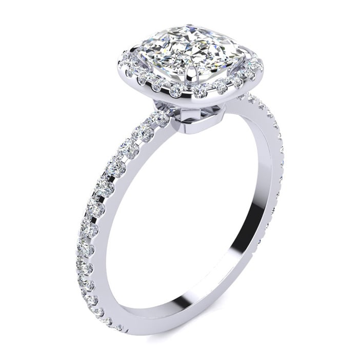 1 1/2 Carat Cushion Cut Halo Diamond Engagement Ring in 14 Karat White Gold