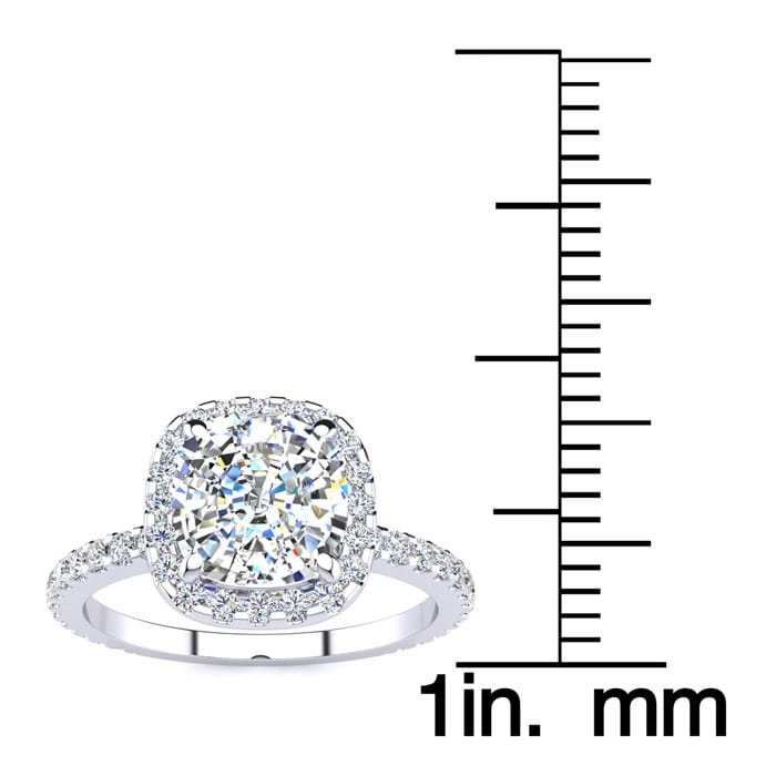 1 1/2 Carat Cushion Cut Halo Diamond Engagement Ring in 14 Karat White Gold