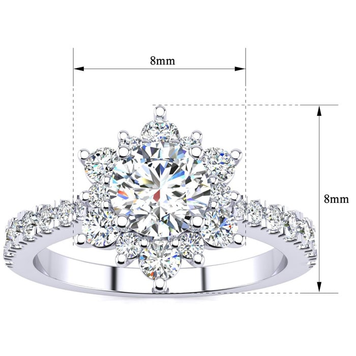 2 Carat Round Shape Halo Diamond Engagement Ring In 14K White Gold