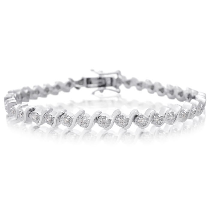 1/2 Carat Natural Diamond Bracelet, Platinum Overlay, 7  Inches!  Very Pretty, Classic Style!