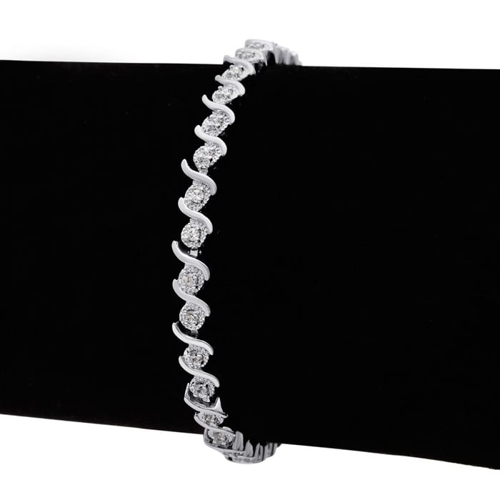 1/2 Carat Natural Diamond Bracelet, Platinum Overlay, 7  Inches!  Very Pretty, Classic Style!