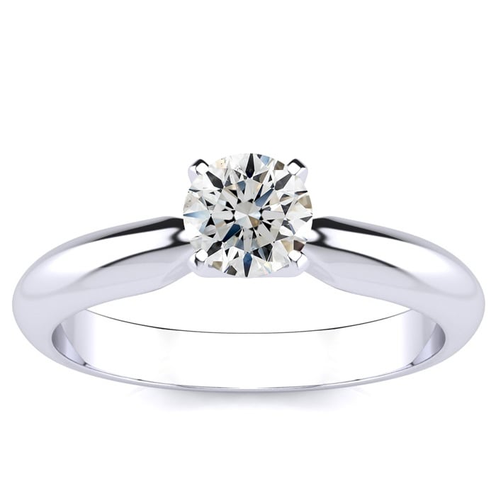 Round Engagement Rings, 1/2 Carat Round Diamond Solitaire Ring Crafted In 14K White Gold