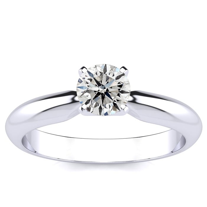 Round Engagement Rings, 1/2 Carat Round Diamond Solitaire Ring Crafted In 14K White Gold