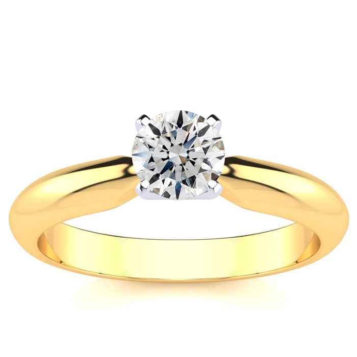 Round Engagement Rings, 1/2 Carat Round Diamond Solitaire Ring Crafted In 14K Yellow Gold
