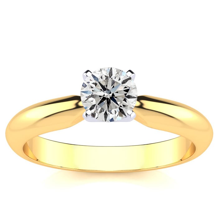 Round Engagement Rings, 1/2 Carat Round Diamond Solitaire Ring Crafted In 14K Yellow Gold