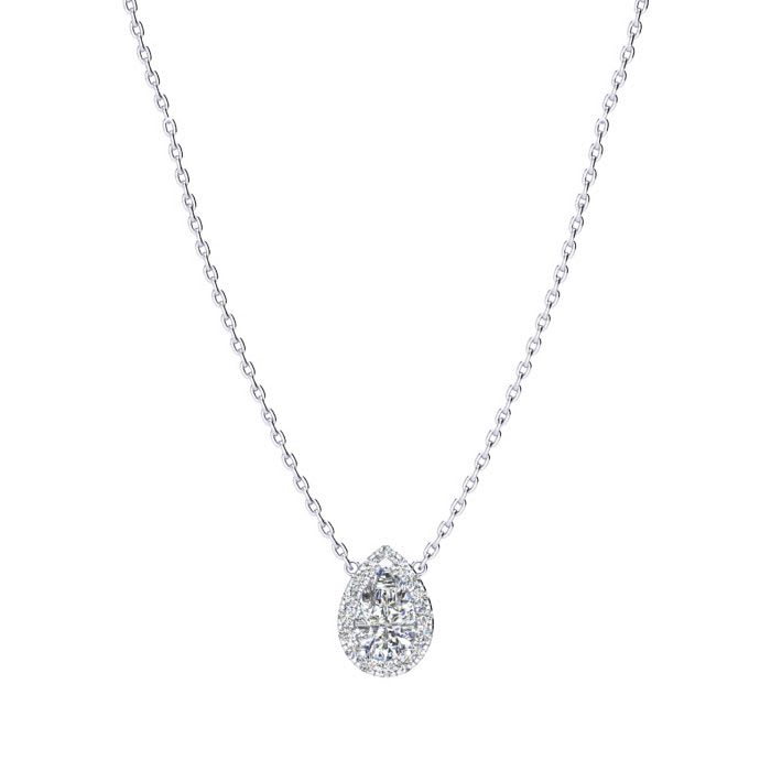 1/2 Carat Pear Shape Halo Diamond Necklace In 14K White Gold