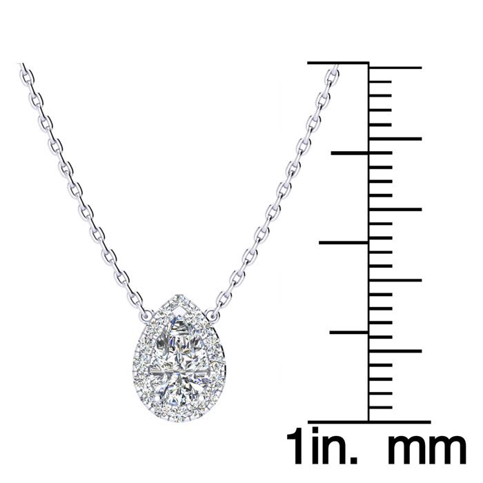 1/2 Carat Pear Shape Halo Diamond Necklace In 14K White Gold