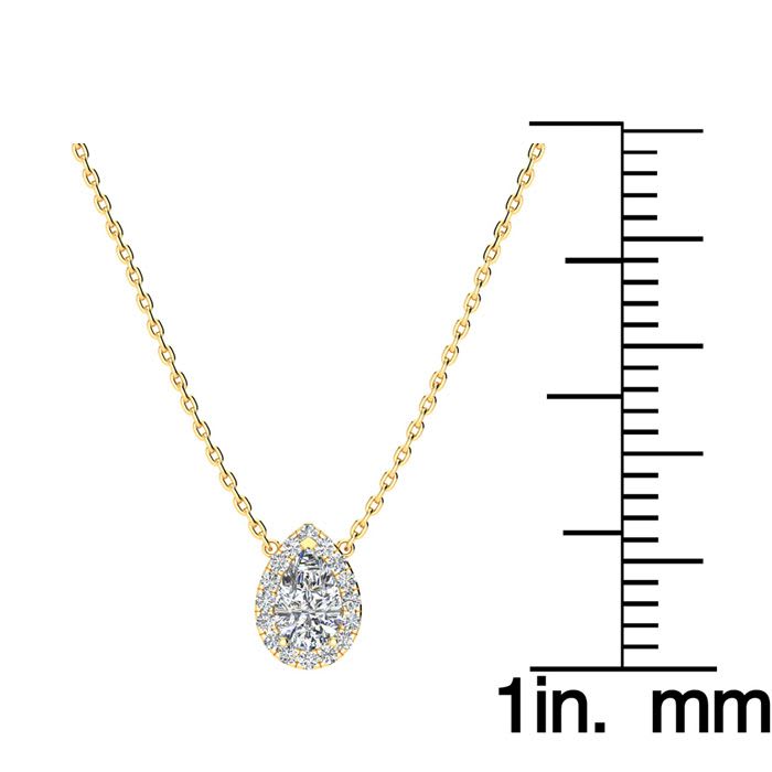 1/4 Carat Pear Shape Halo Diamond Necklace In 14K Yellow Gold