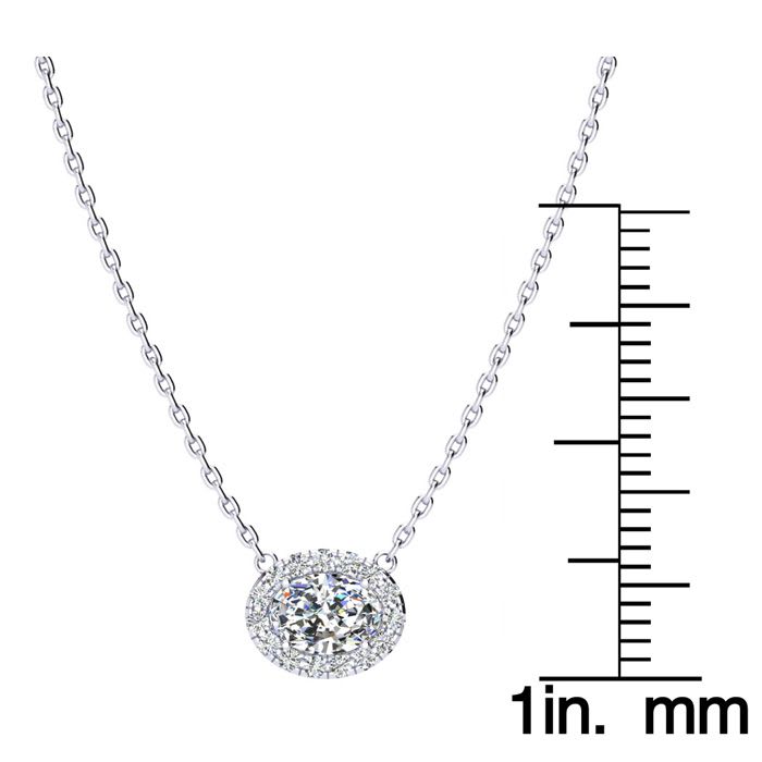 1/2 Carat Oval Shape Halo Diamond Necklace In 14K White Gold