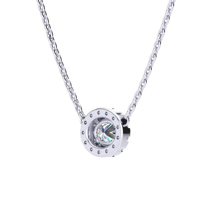 1/4 Carat Oval Shape Halo Diamond Necklace In 14K White Gold