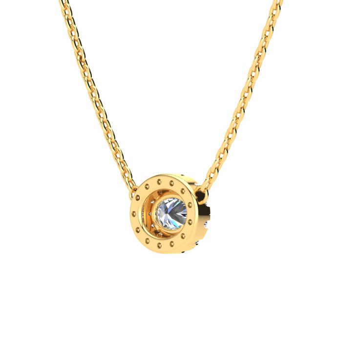 1/4 Carat Oval Shape Halo Diamond Necklace In 14K Yellow Gold