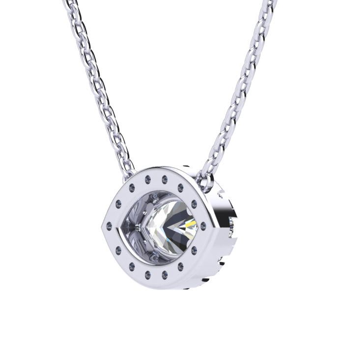 1/2 Carat Marquise Shape Halo Diamond Necklace In 14K White Gold