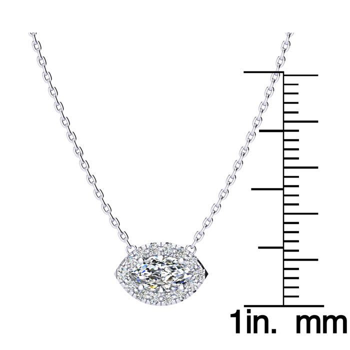 1/2 Carat Marquise Shape Halo Diamond Necklace In 14K White Gold