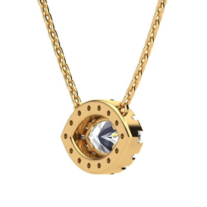 1/2 Carat Marquise Shape Halo Diamond Necklace In 14K Yellow Gold