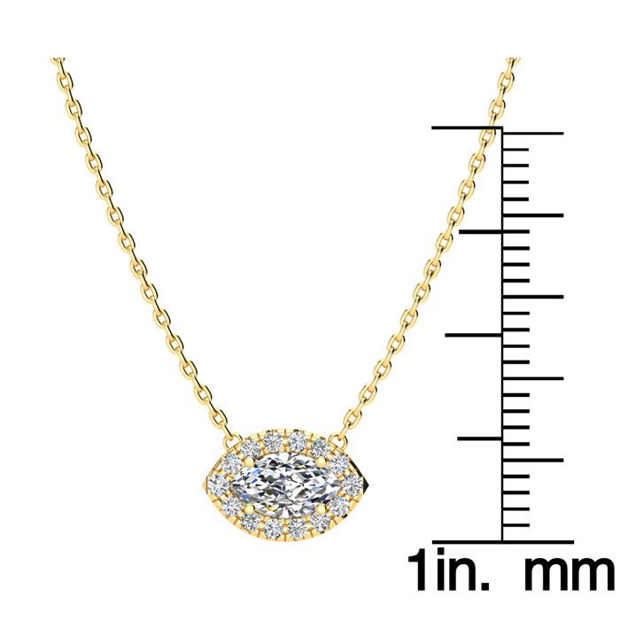 1/2 Carat Marquise Shape Halo Diamond Necklace In 14K Yellow Gold
