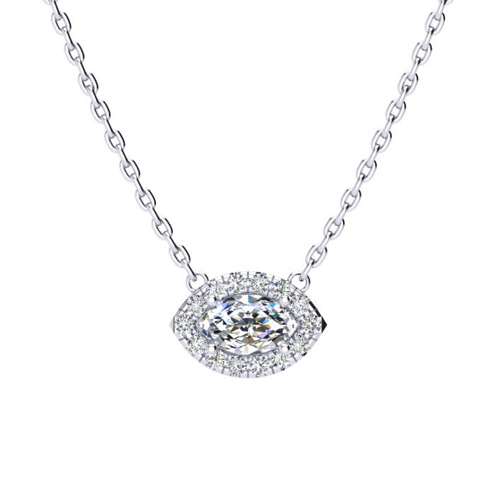 1/3 Carat Marquise Shape Halo Diamond Necklace In 14K White Gold
