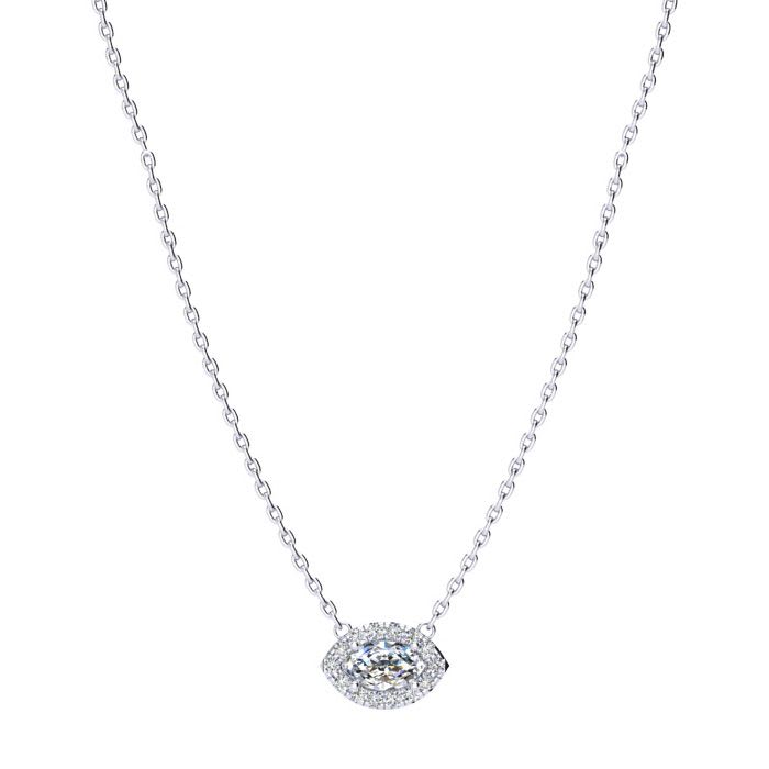 1/3 Carat Marquise Shape Halo Diamond Necklace In 14K White Gold
