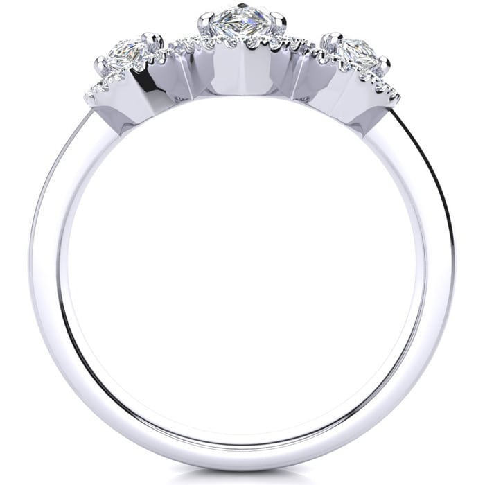 1 Carat Pear Shape Halo Diamond Three Stone Ring In 14K White Gold