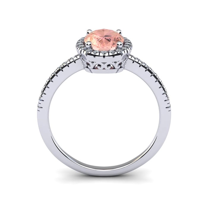 1 1/3 Carat Oval Shape Morganite and Halo Diamond Ring In 14 Karat White Gold, Size 5
