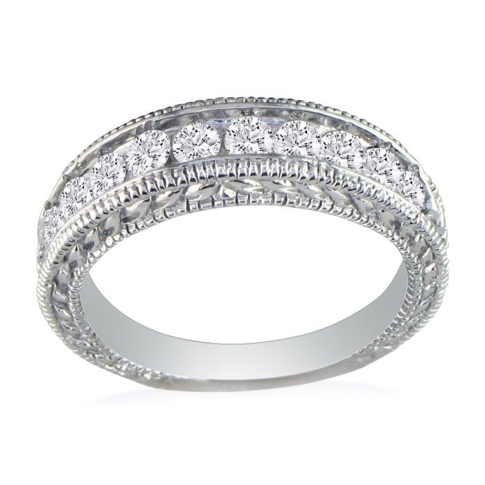 1/4ct Antique Style Diamond Band in 10k White Gold : SZ7 CLEARANCE