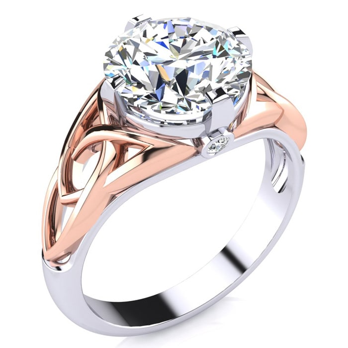 Celtic Ring 4 Carat Celtic Love Knot Diamond Engagement Ring In 14K Two Tone Rose and White Gold SuperJeweler