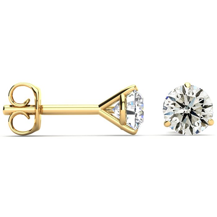 1 1/2 Carat Colorless Diamond Stud Earrings in 14 Karat Yellow Gold Martini Setting