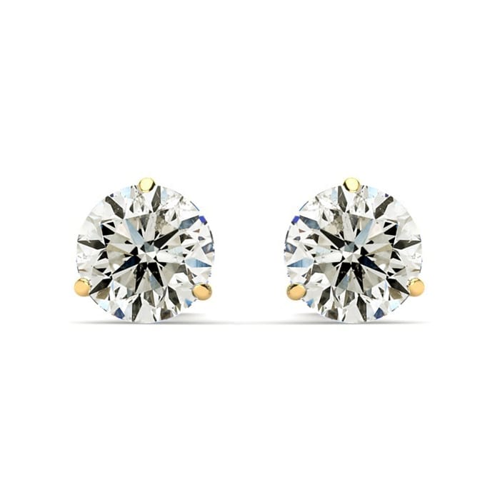 1 1/2 Carat Colorless Diamond Stud Earrings in 14 Karat Yellow Gold Martini Setting