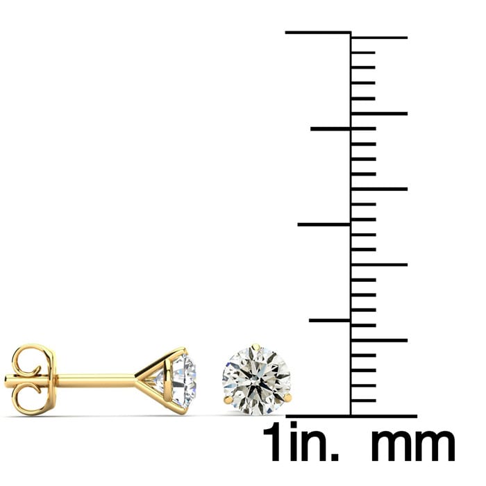 1 1/2 Carat Colorless Diamond Stud Earrings in 14 Karat Yellow Gold Martini Setting