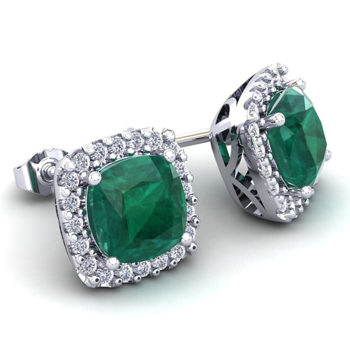 Emerald Earrings May Birthstone 2 1 2 Carat Cushion Cut