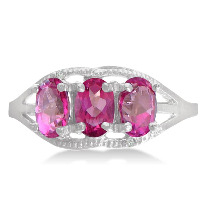 1 1/2ct Pink Topaz and Diamond Ring in Sterling Silver, Size 7 and 8 Left!