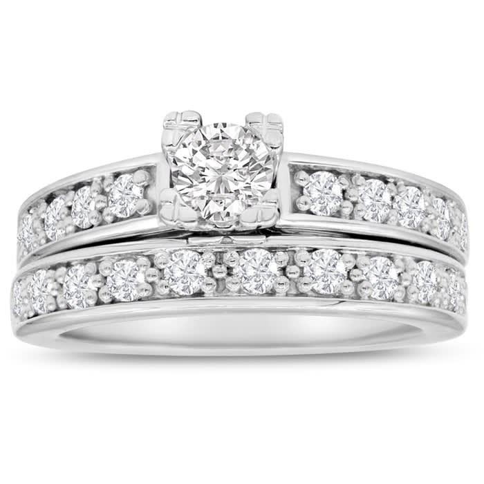 1ct Ladies Traditional Diamond Bridal Set, 14K White Gold
