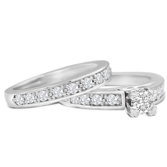 1ct Ladies Traditional Diamond Bridal Set, 14K White Gold