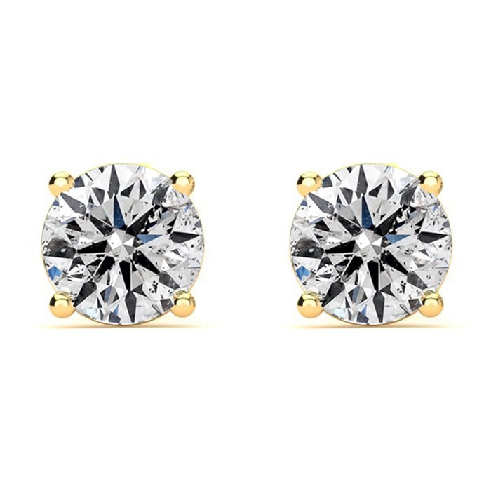 1 1/2 Carat Colorless Diamond Stud Earrings In 14 Karat Yellow Gold