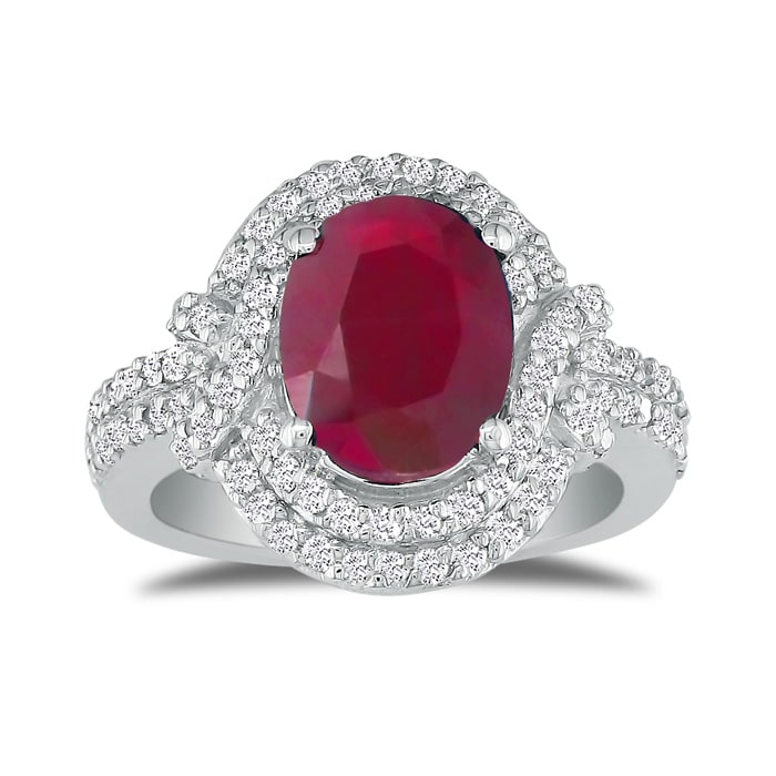 Eye-Catching 4.12ct Oval Ruby and Diamond Ring in 14k White Gold