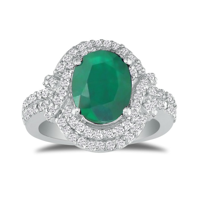 Eye-Catching 4.12ct Oval Emerald and Diamond Ring in 14k White Gold