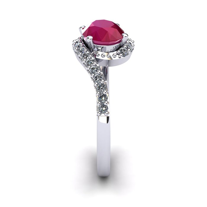 1 3/4 Carat Oval Shape Ruby and Halo Diamond Ring In 14 Karat White Gold