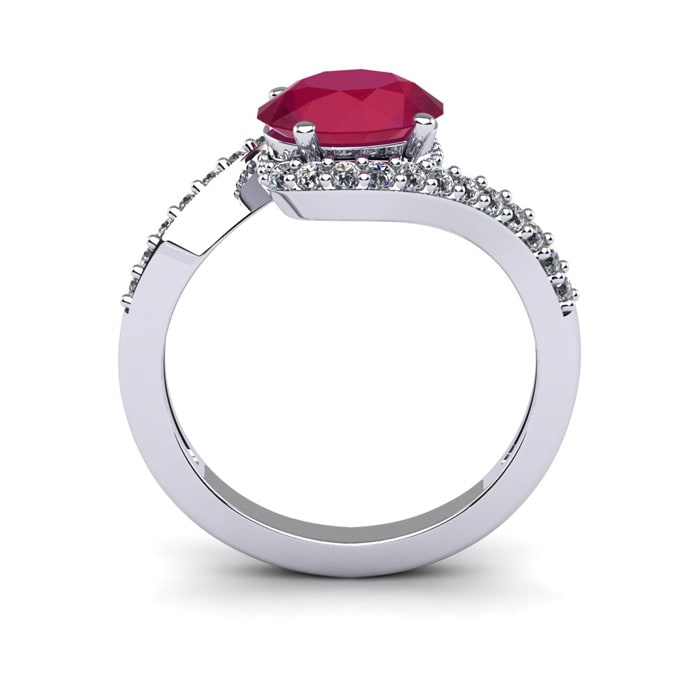 1 3/4 Carat Oval Shape Ruby and Halo Diamond Ring In 14 Karat White Gold
