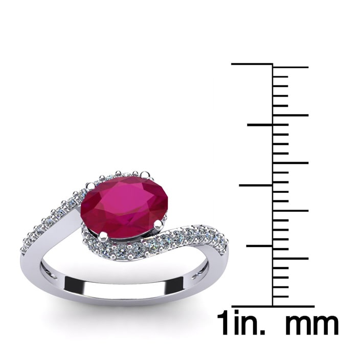 1 3/4 Carat Oval Shape Ruby and Halo Diamond Ring In 14 Karat White Gold