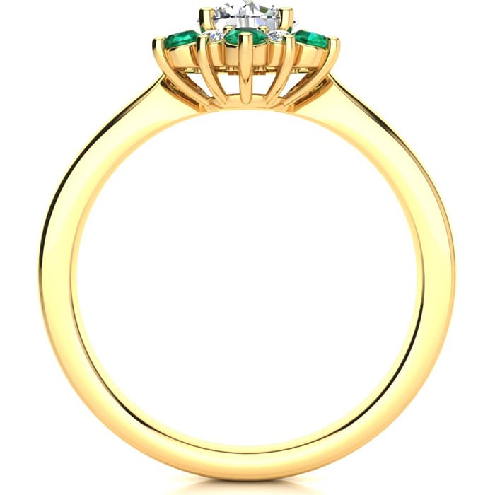1 1/2 Carat Round Shape Flower Halo Emerald and Diamond Engagement Ring In 14K Yellow Gold