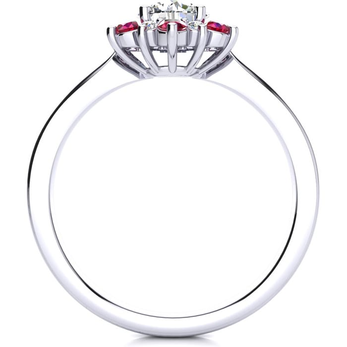 1 1/2 Carat Round Shape Flower Halo Ruby and Diamond Engagement Ring In 14K White Gold