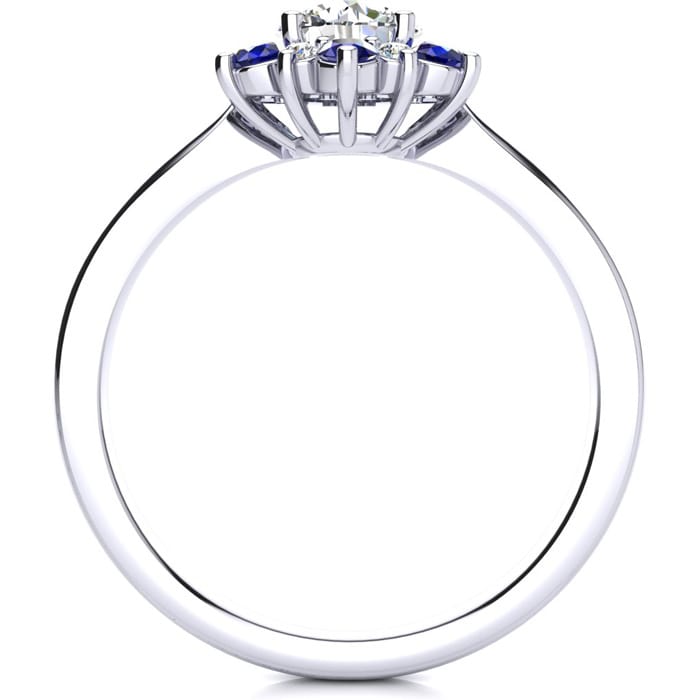 1 1/2 Carat Round Shape Flower Halo Sapphire and Diamond Engagement Ring In 14K White Gold