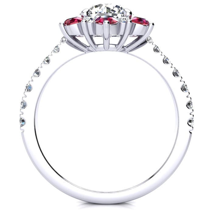 2 Carat Round Shape Flower Halo Ruby and Diamond Engagement Ring In 14K White Gold